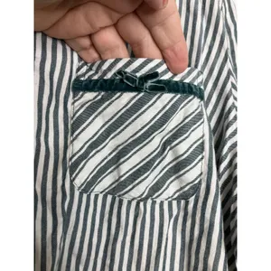 PINK Pajama Set Womens XL Green White Striped Excellent Velvet Trim Cotton Blend thumbnail 3