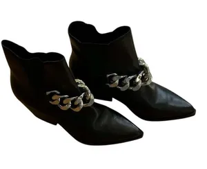 Marc Fisher Henly Black Leather Boots Booties 6M Western Ankle Pointed Toe Chain thumbnail 1