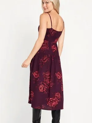 Old Navy Plum waist defined NwT women’s Midi Dress with Floral Print thumbnail 2