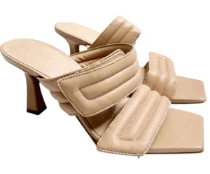 Abound Carly Tan Beige Quilted Padded Square Toe Flared Heel Sandals‎ Mules 6M thumbnail 1