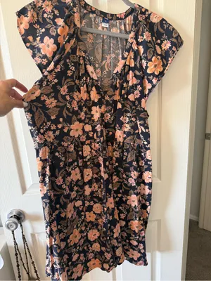 Old Navy Floral Flutter Sleeve Tiered Midi Dress Navy Peach Size XL thumbnail 5
