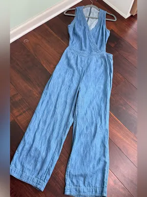 Free People Moonlight Mile Chambray Jumper Jumpsuit Denim Open Back thumbnail 8