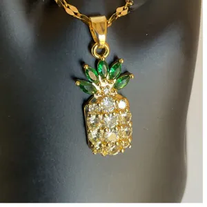Gold-Plated Pineapple Necklace & Ring Set Sparkling Rhinestones Fashion Jewelry thumbnail 3