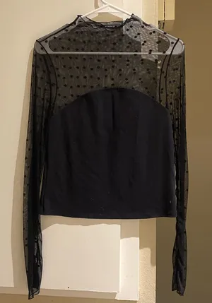 Free people Elegant Black Sheer Polka Dot layering Top, size M, fits S to M thumbnail 1