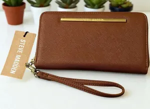 Steve Madden Bzippy‎ Cognac Brown Zip Around Wallet with Wristlet Strap NEW thumbnail 1