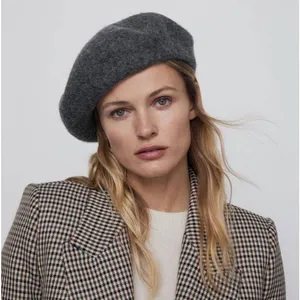 Zara Medium Wool Blend Beret Grey Textured Knit Winter Hat French Chic Accessory thumbnail 1