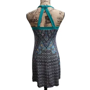 Prana Boho‎ Halter Dress Chevron Paisley Print Blue Straps Summer Beach S thumbnail 2