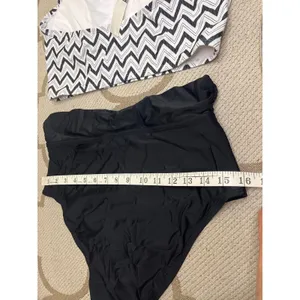 Cupshe Chevron Halter Bandeau & Multi Way Tummy Control Midkini Set, size large thumbnail 16