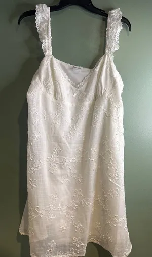 NWT White Embroidered Dress L 12-14 Lace Strap Cottagecore Boho No Boundaries thumbnail 1