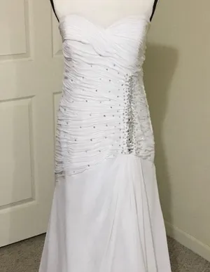 White Karishma Runched Wedding Formal Dress Prom Wedding Sparkly Sequins S thumbnail 4