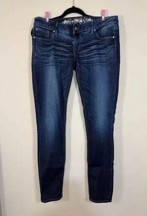 Express Women’s Zelda Slim Fit Legging Jeans Ultra Low Rise Dark Washed Sz 8 R thumbnail 1