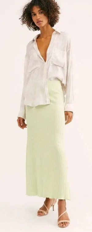 Free People FP Beach High-Waisted Shine Bright Maxi Skirt ribbed pull‎ on sz S thumbnail 1