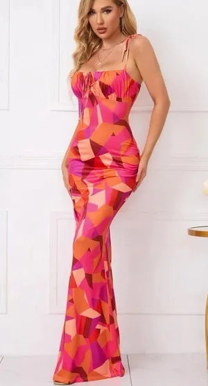 SheIn Pink print maxi dress thumbnail 5
