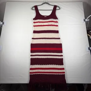A New Day Womens Burgundy Stripe‎ Crochet Fringe Midi Dress S Burgundy Stripe thumbnail 2