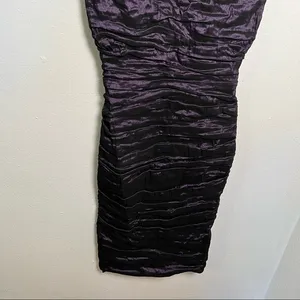 Nicole Miller Women's Sz 2 Cowl Neck Technometal Tuck Dress Black Purple Bodycon thumbnail 4