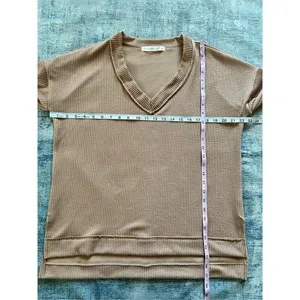 Altar'd State Ada Taupe Tan Oversized Relaxed Fit Ribbed Boxy Long Sleeve Top XS thumbnail 4