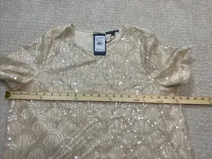 NWT Adrianna Papell Sequin Blouse Top Champagne L thumbnail 9