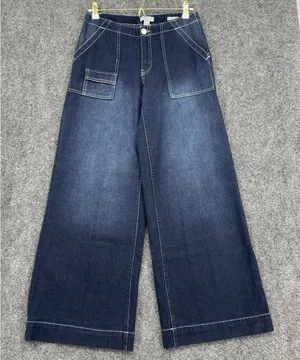 Forever 21 Wide Leg Jeans Womens Sz 27 Dark Wash Contrast Stitch Low Rise Boho thumbnail 1