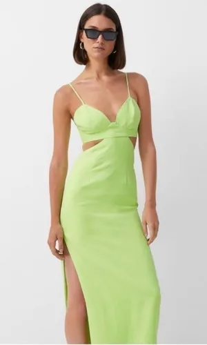 Bardot Cut Out Slit Midi Dress in Lime thumbnail 1