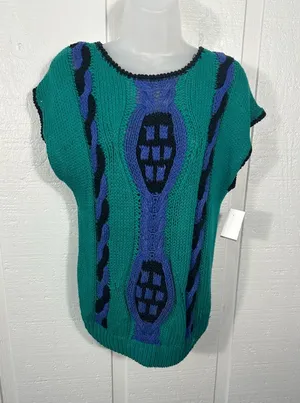 Lucia Vintage Handknit Purple and Green Sleeveless Sweater No Size EUC thumbnail 1