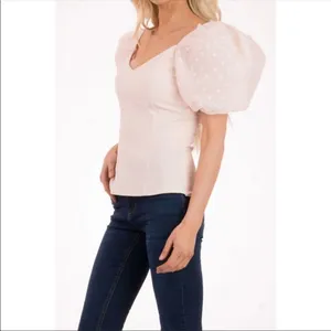 ✨HP✨Embroidered Polka Dot Puff Sleeves Blouse✨ Brown Size L thumbnail 2
