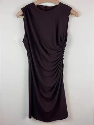 Zara Chocolate Brown Ruched Draped Sleeveless Bodycon Mini Dress Size L thumbnail 2