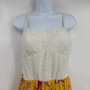 AUW Boho Floral Maxi Dress Sz L Bustier Coquette Cottage Floral Lace Chiffon thumbnail 3