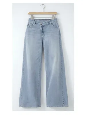 HALARA Flex™ Asymmetric Low Rise Zipper Pockets Baggy Wide Leg Jean Light Azure thumbnail 3