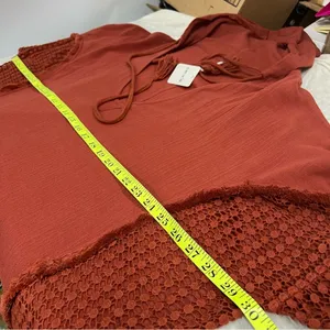 NWT Free People mauve Rust Hooded Poncho with Tassels 100% cotton oversized thumbnail 5