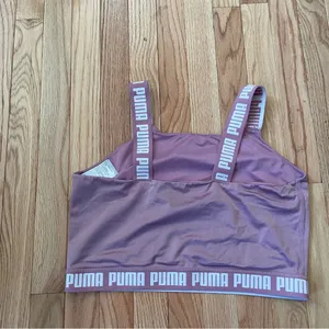 Puma Crop Top Womens Large Pink White Spell Out Logo Training Strong Gym Pilates thumbnail 9