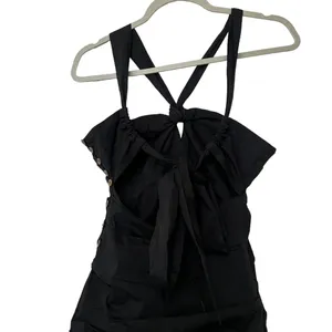 FREE PEOPLE Who Is She Ruched Cotton Button Down Black Dress thumbnail 4