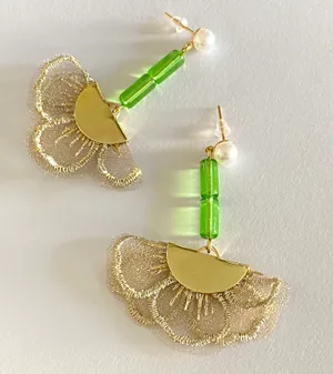 Handmade retro glass beads & flower lace dangle earrings 💚💚💚 thumbnail 1