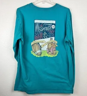 Laura James Large Long Sleeve Turquoise Graphic Tee Southern Comforts Football thumbnail 1