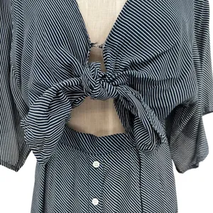 Faithfull the Brand Vinci Tie-Front Dress Cut Out Striped‎ Navy Blue Size US 6 thumbnail 5
