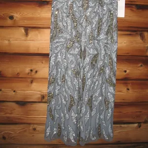 Mac Duggal Size 12 Silver Gray Gold Beaded Cap Sleeve Column Gown Maxi Dress thumbnail 10