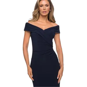 La Femme Off the Shoulder Formal Dress 10 Navy‎ Blue 27959 thumbnail 3