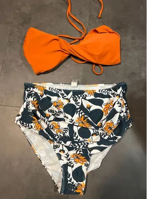 Stylish Floral Two-Piece Bikini Set with Orange Top and Patterned Bottom‎ A-202 thumbnail 1