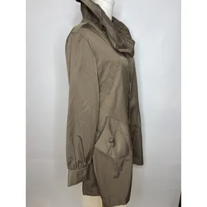 Vertigo Paris Womens XL Olive Taupe Ruffle Collar Belted Trench Coat Jacket thumbnail 3
