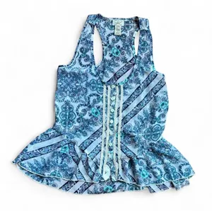 Eyelash Couture Blue Paisley Sleeveless Peplum Top Juniors Medium thumbnail 1