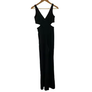 Jay Godrey Women's Formal Black V-Neck Jumpsuit Cutout Side Detail‎ Size 0 thumbnail 2