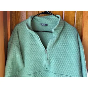Eddie Bauer‎ Cozy Quilted Quarter Zip Pullover Sweatshirt Women's XL Green thumbnail 3