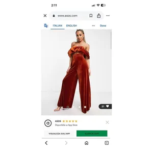 ASOS Design Rust Velvet Off Shoulder Cutout Wide Leg Jumpsuit Size 10 thumbnail 11