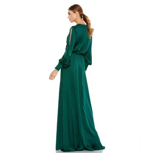 Mac Duggal Deep‎ Emerald Green Split Bishop Sleeve Slit V-Neck Maxi Dress NWT 2 thumbnail 3