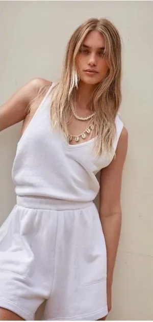 Free People Beach Coastal Resort White V Neck Open Back Hooded Small Romper thumbnail 1