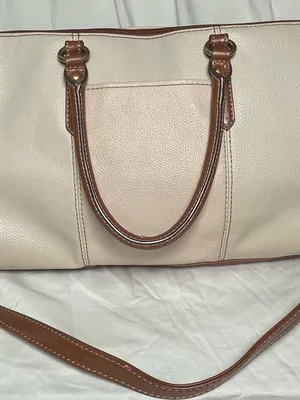 Tignanello Purse two-tone leather handbag Cream and Tan Satchel Shoulder Bag thumbnail 9