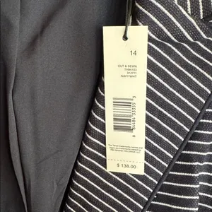 T TAHARI Blazer Size 14 Navy Striped Notched Lapel Jacket Pearl Buttons NEW thumbnail 13