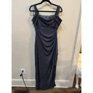 Alex Evenings Cold-Shoulder Draped Metallic Gown - Smoke Size 6 Sparkle thumbnail 12