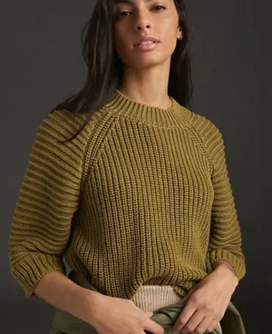 Anthropologie Maeve Mackenzie Green‎ Chunky Knit 3/4 Sleeve Sweater Size XS thumbnail 1