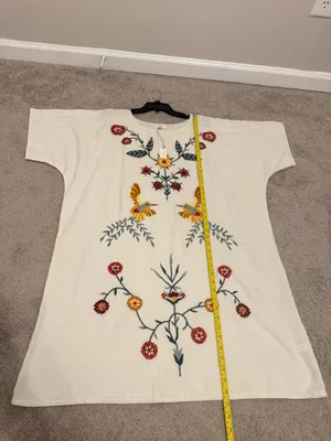 World Market Dress Linen Dress Floral Embroidered Dress Boho Dress Womens OS thumbnail 2