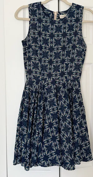 Maison Jules XS Navy Floral Fit & Flare Sleeveless Dress thumbnail 1